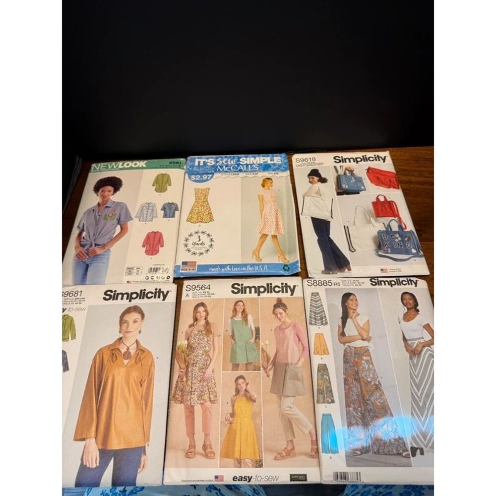 Lot of 6 Sewing Patterns Simplicity McCall's New Look Dresses Tops Aprons Bags